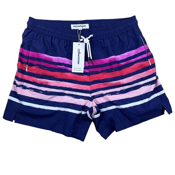 Maamgic Men’s Swim Trunks Large‎ Striped Drawstring Board Shorts Lined Surf New - Picture 1 of 12